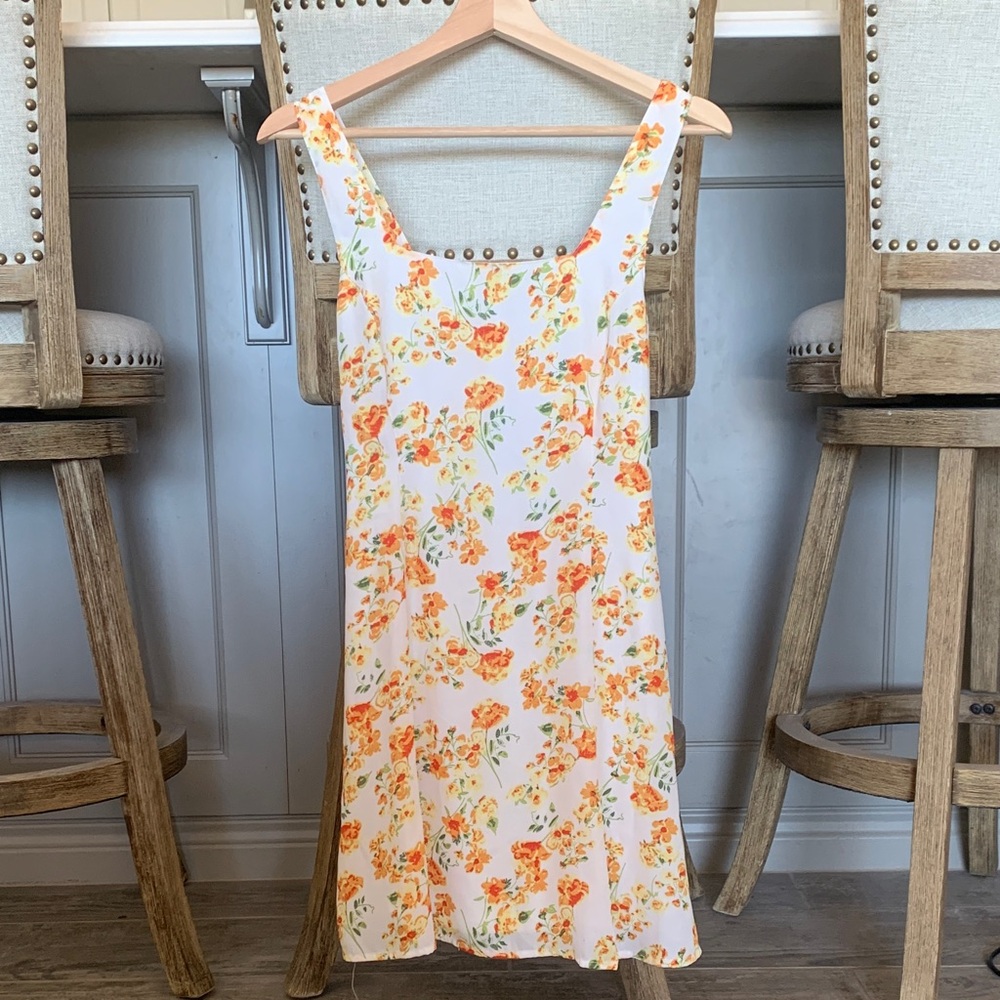 Lulu's Cream Mini Dress with Orange Floral Print - Picture 5 of 7